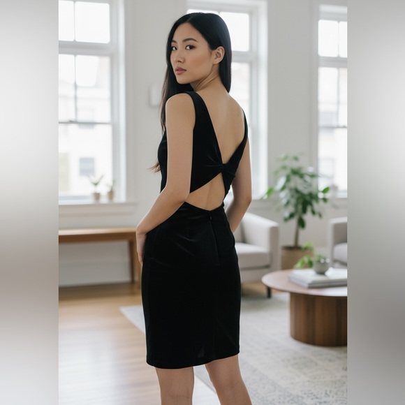 Love by Theia Crew Neck Velvet Fabric Open Back Dress Size 12 Zip Back Closure - Picture 1 of 15